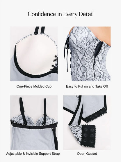 Shapewear Lace-Up Corset Bodysuit with Removable Straps
