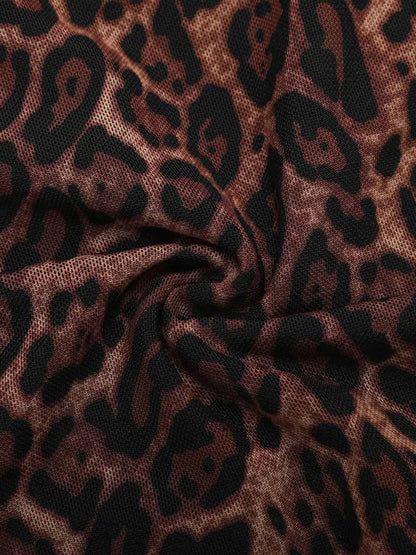 Shapewear Leopard Cowl Neck Halter Tummy Control Bodysuit
