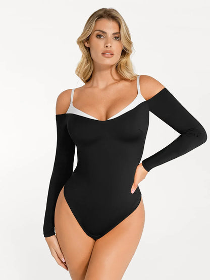 Shapewear Long Sleeve Cold Shoulder Tummy Control Bodysuit