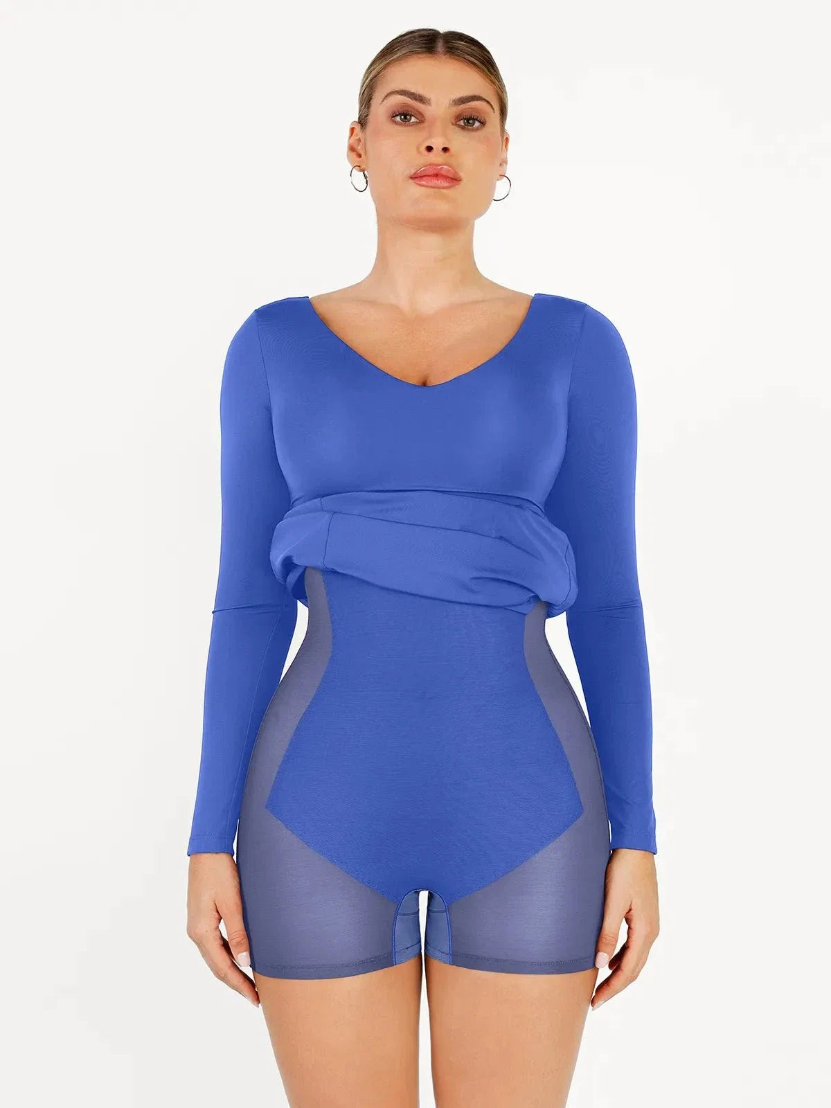Shapewear V-Neck Long Sleeve Low Back Slimming Maxi Dress