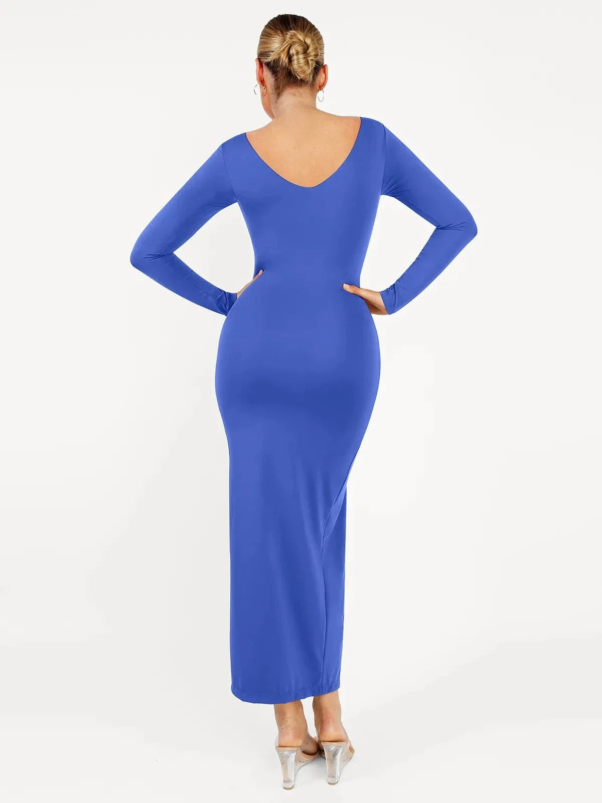 Shapewear V-Neck Long Sleeve Low Back Slimming Maxi Dress