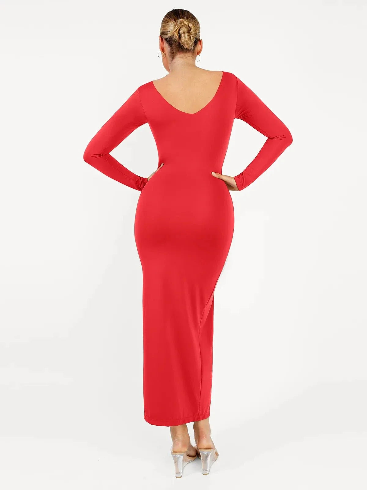 Shapewear V-Neck Long Sleeve Low Back Slimming Maxi Dress