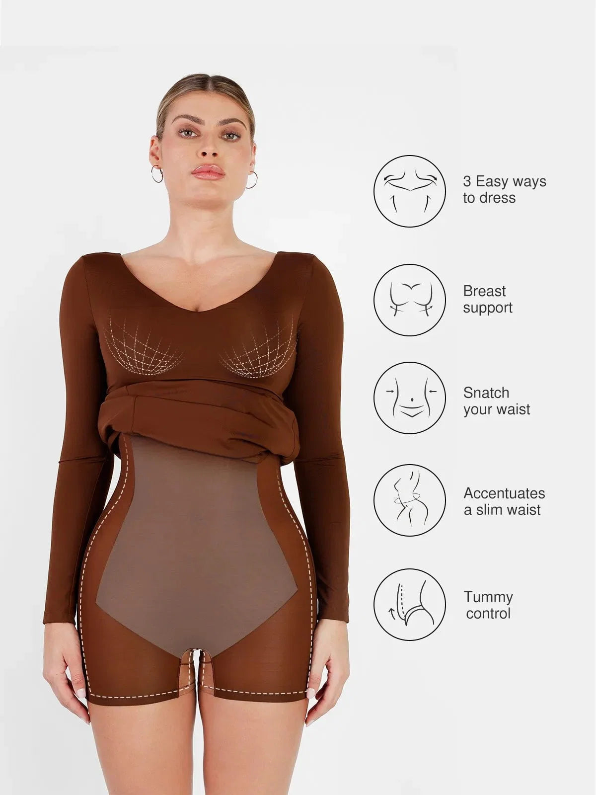 Shapewear V-Neck Long Sleeve Low Back Slimming Maxi Dress