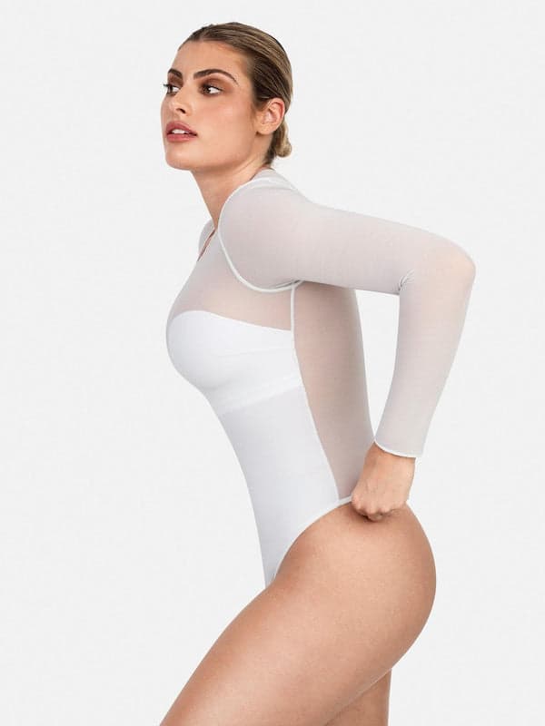 Shapewear Mesh Long Sleeve V-Back Slimming Maxi Dress
