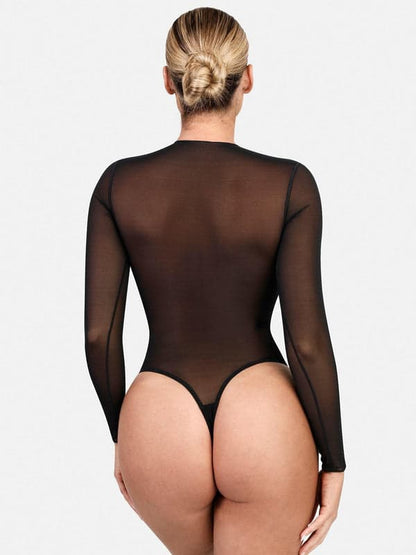 Shapewear Mesh Long Sleeve V-Back Slimming Maxi Dress