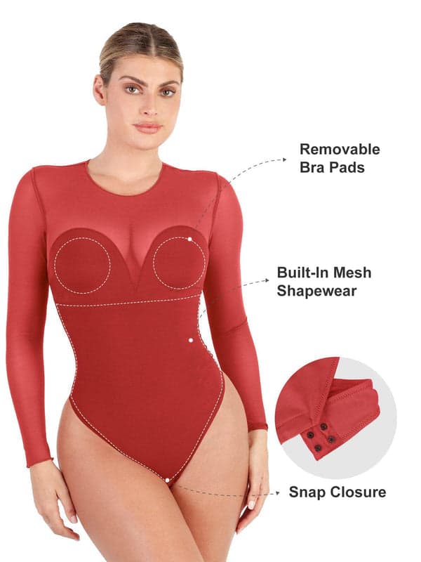 Shapewear Mesh Long Sleeve V-Back Slimming Maxi Dress