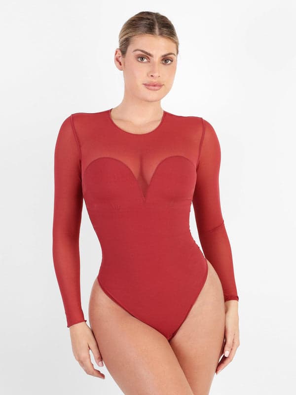 Shapewear Mesh Long Sleeve V-Back Slimming Maxi Dress