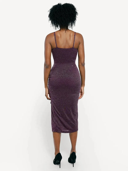 Shapewear Metallic Knit Bodycon Sculpting Midi Slip Dress