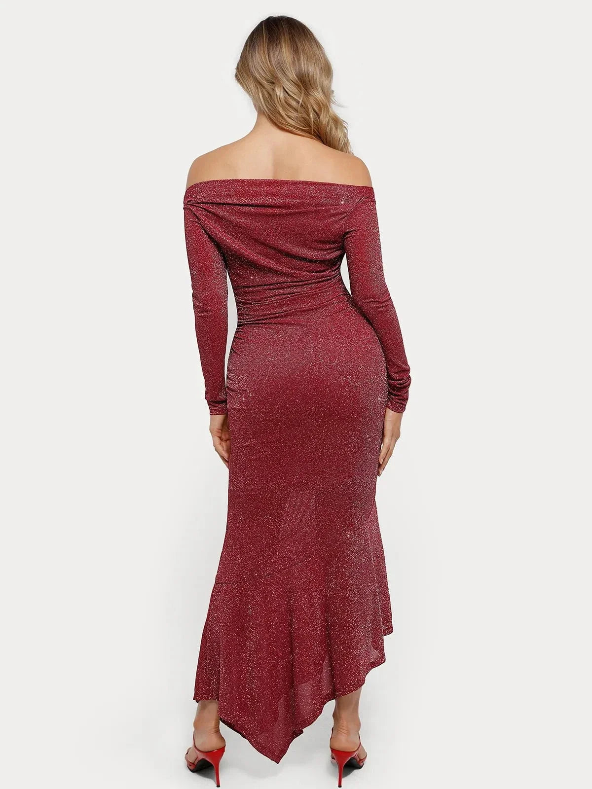 Shapewear Metallic Knit Long Sleeve Slim Mermaid Maxi Dress