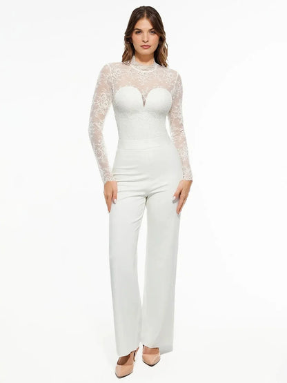 Shapewear Mock Neck Long Sleeve Floral Lace Bodysuit