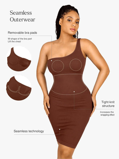 Shapewear One Shoulder Bodycon Mini Dress