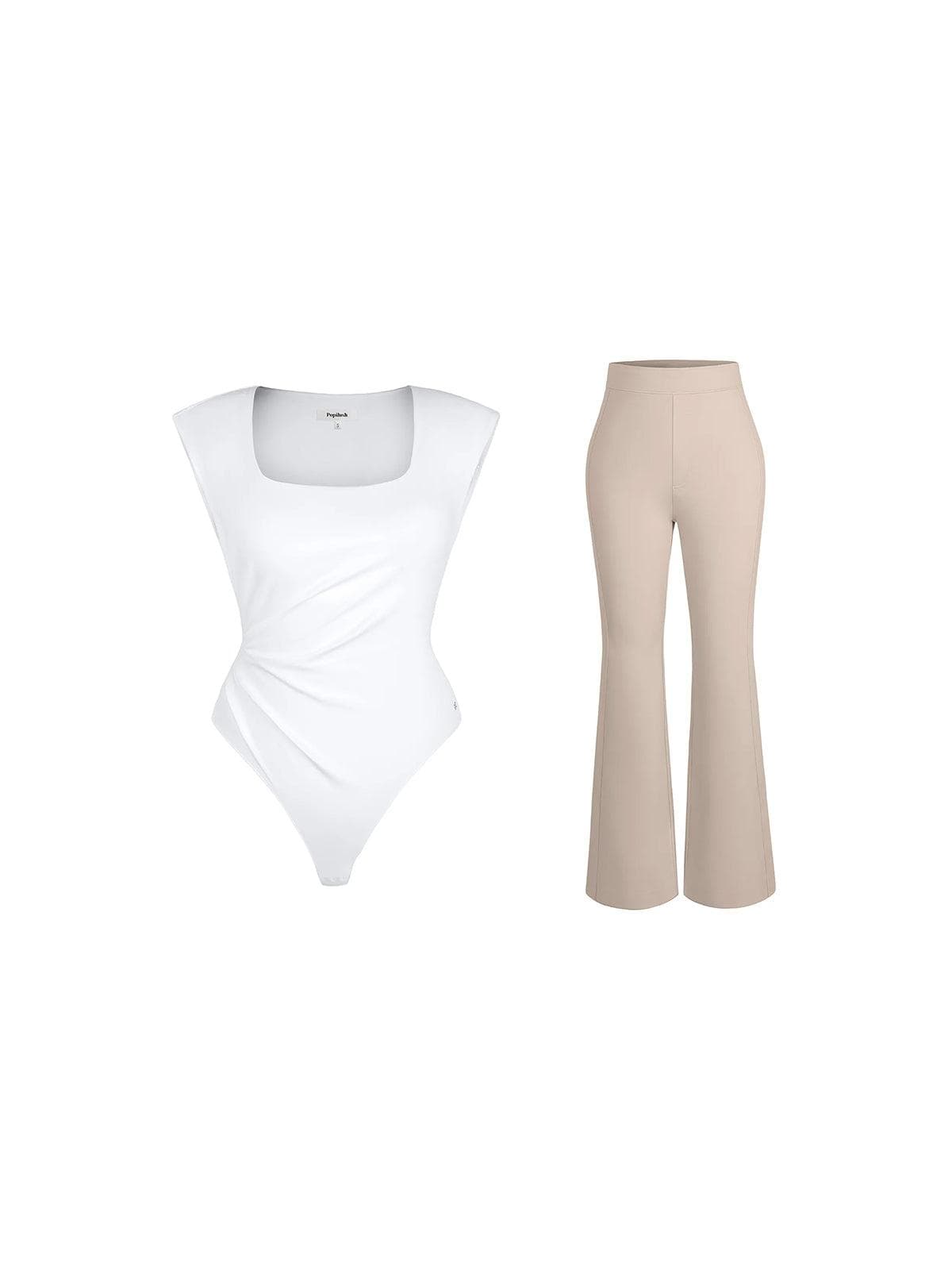 Day To Night Set Solid Sculpting Bodysuit Built-in Shapewear Pants