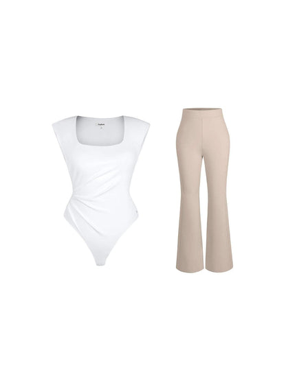 Day To Night Set Solid Sculpting Bodysuit Built-in Shapewear Pants