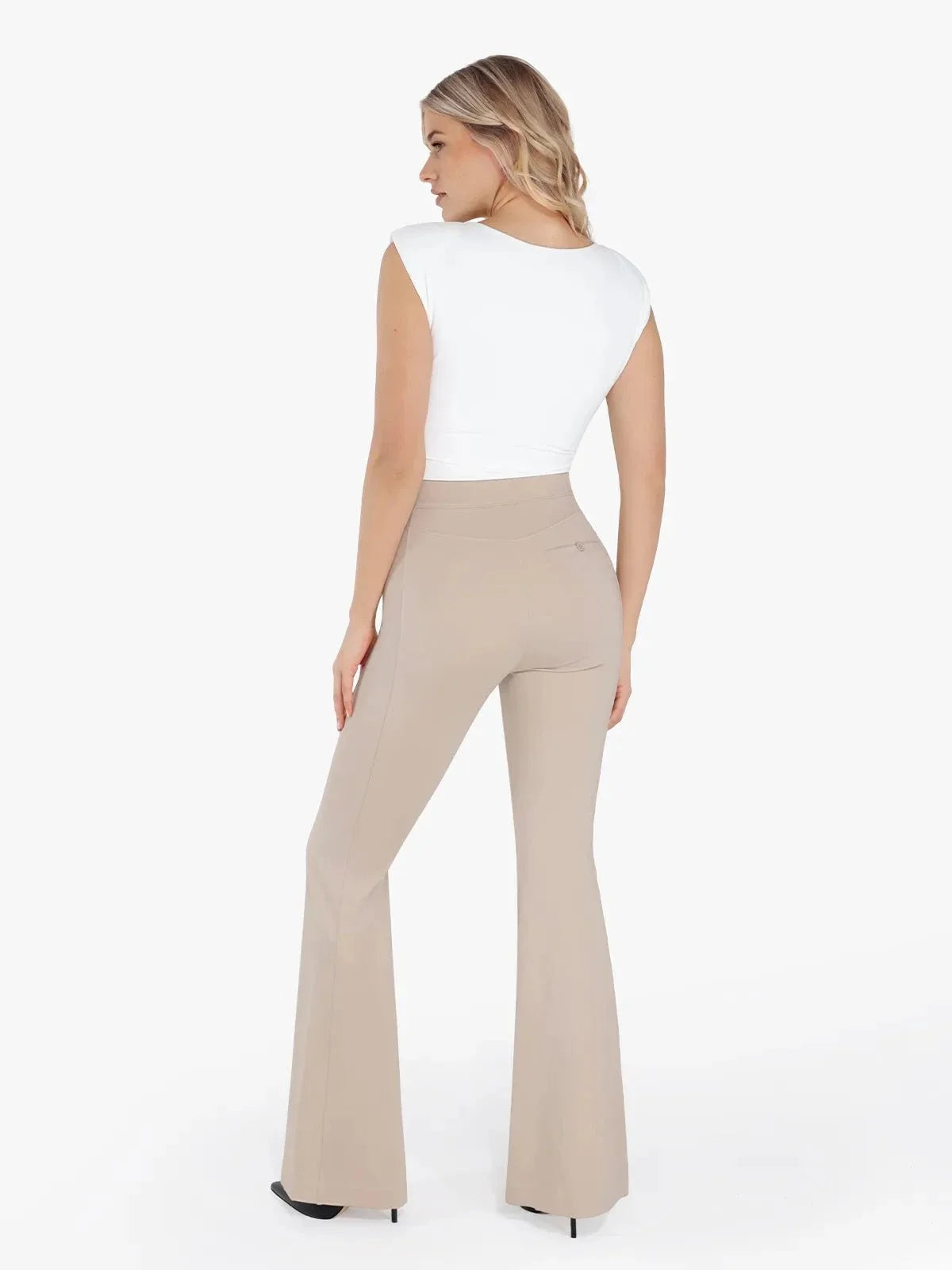 Shapewear Padded Shoulder Slimming Bodysuit Flare-Leg Pants Set