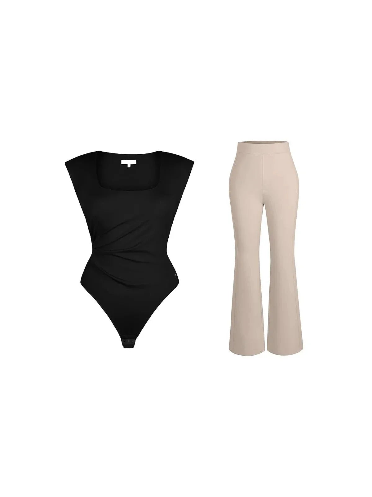 Day To Night Set Solid Sculpting Bodysuit Built-in Shapewear Pants