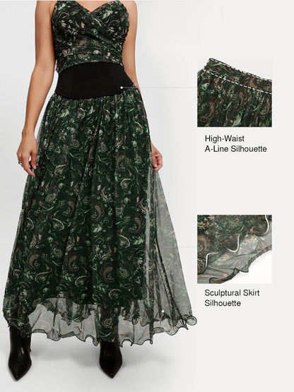 Shapewear Paisley High Waist A-Line Maxi Skirt