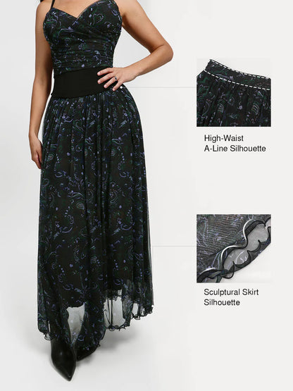 Shapewear Paisley High Waist A-Line Maxi Skirt