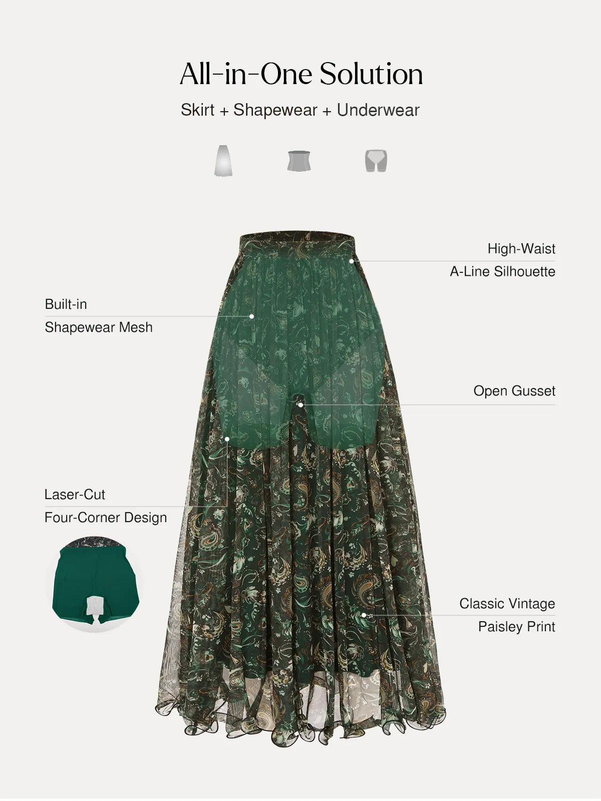 Shapewear Paisley High Waist A-Line Maxi Skirt