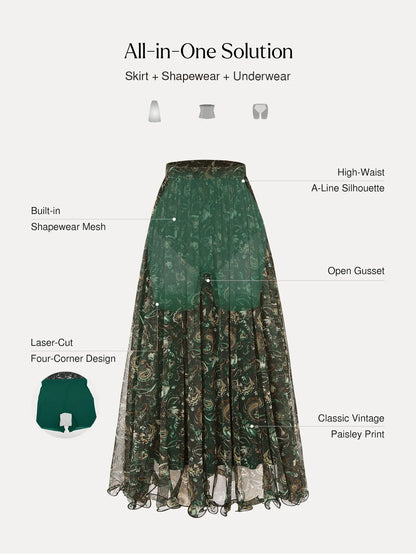 Shapewear Paisley High Waist A-Line Maxi Skirt