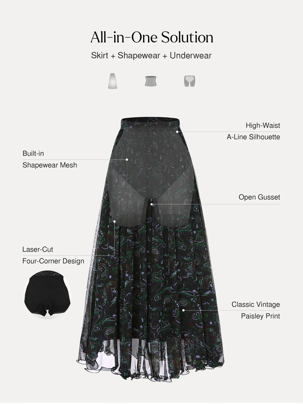 Shapewear Paisley High Waist A-Line Maxi Skirt