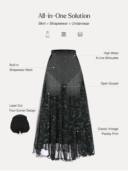 Shapewear Paisley High Waist A-Line Maxi Skirt