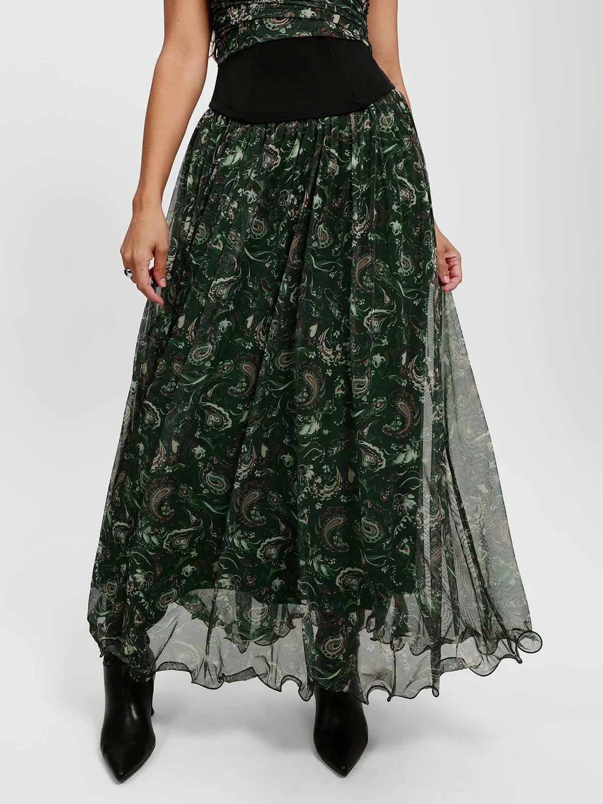 Shapewear Paisley High Waist A-Line Maxi Skirt