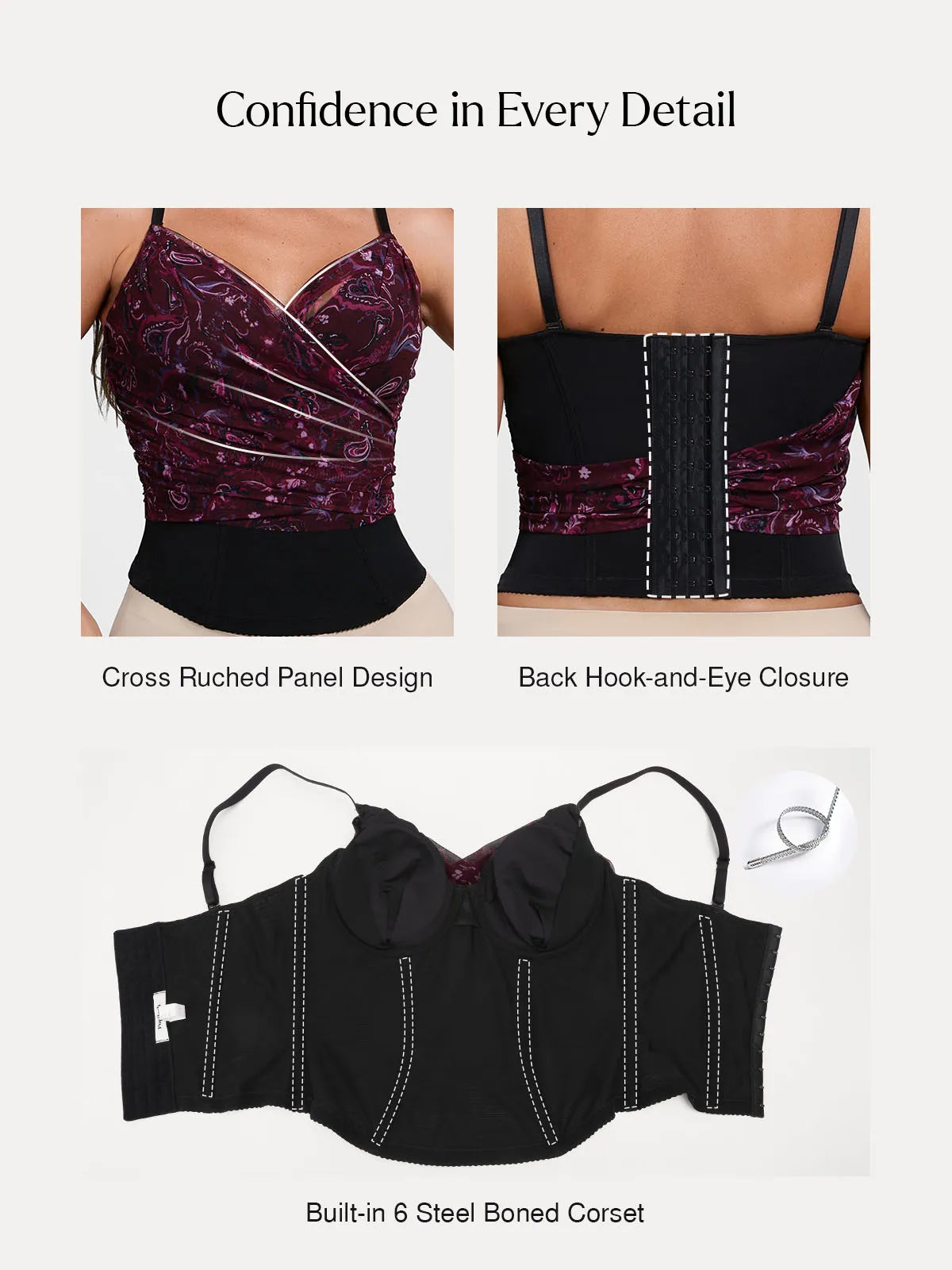 Shapewear Paisley V Neck Mesh Cami Corset Top