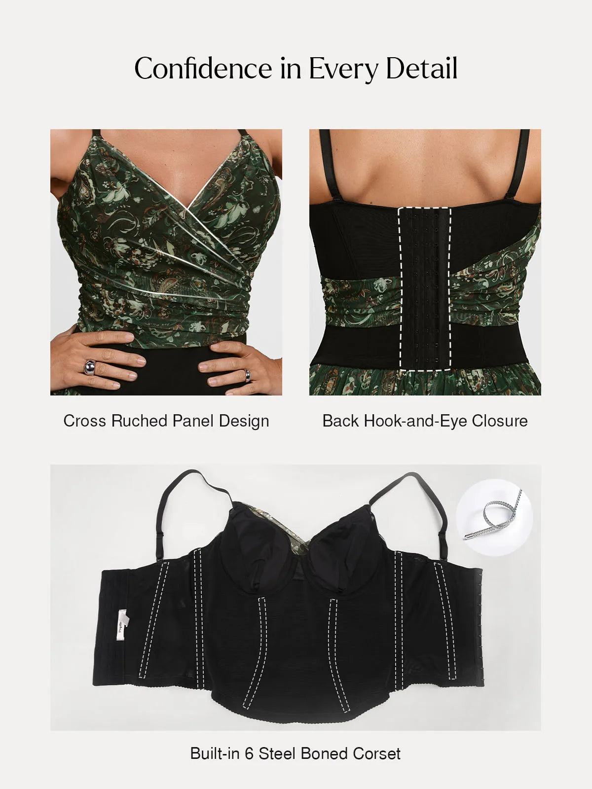 Shapewear Paisley V Neck Mesh Cami Corset Top