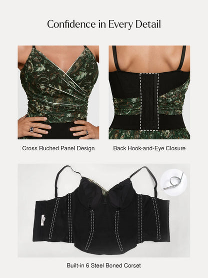 Shapewear Paisley V Neck Mesh Cami Corset Top