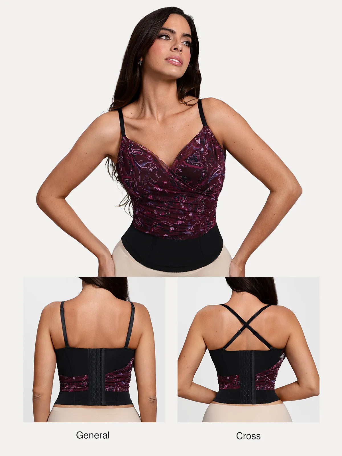 Shapewear Paisley V Neck Mesh Cami Corset Top