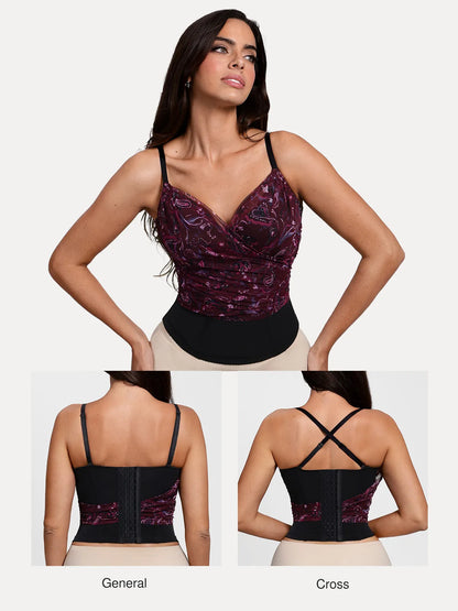 Shapewear Paisley V Neck Mesh Cami Corset Top