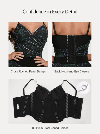 Shapewear Paisley V Neck Mesh Cami Corset Top