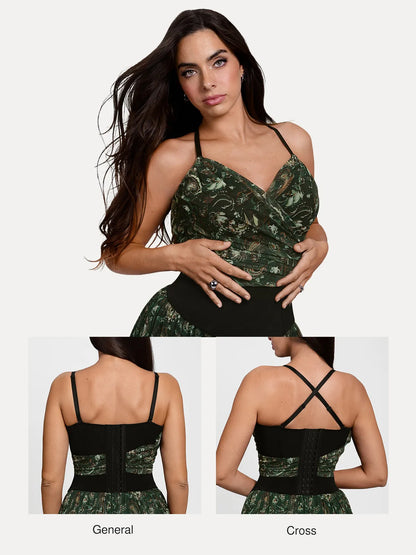 Shapewear Paisley V Neck Mesh Cami Corset Top