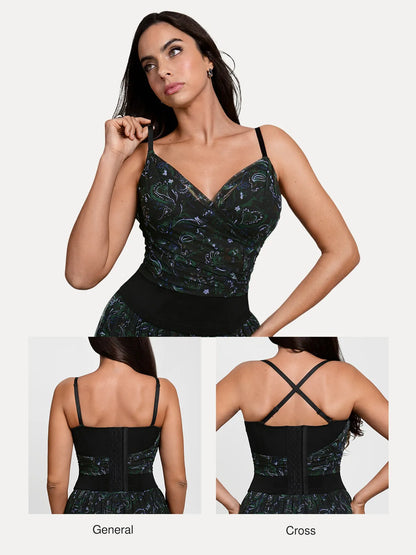 Shapewear Paisley V Neck Mesh Cami Corset Top