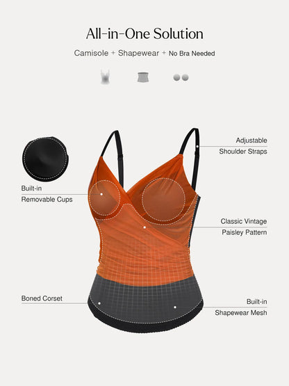 Shapewear Paisley V Neck Mesh Cami Corset Top