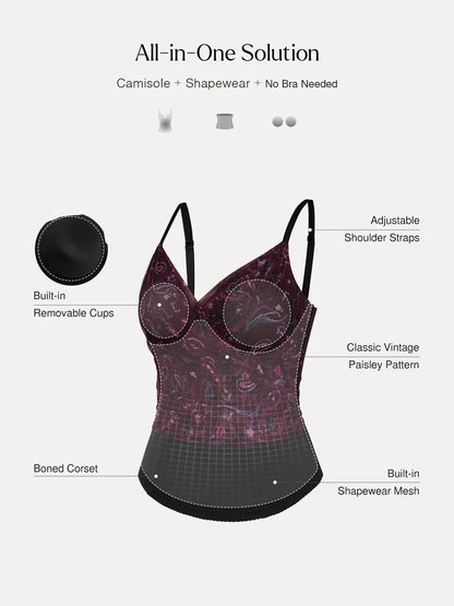 Shapewear Paisley V Neck Mesh Cami Corset Top