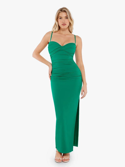 Shapewear Ruched Bias Twist Tummy Control Maxi Dress