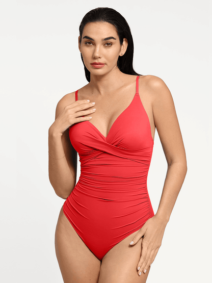 Shapewear Cross-Front Ruched Sculpting One-Piece Swimsuit