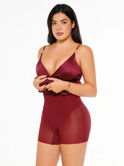 Shapewear Satin Deep-V Front Slit Maxi Dress
