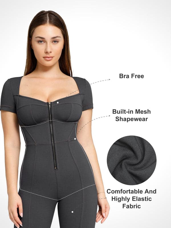 Shapewear Sculpting Denim Tank Flare Leg Jumpsuit