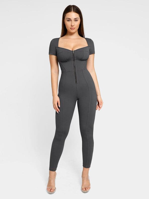 Shapewear Sculpting Denim Tank Flare Leg Jumpsuit