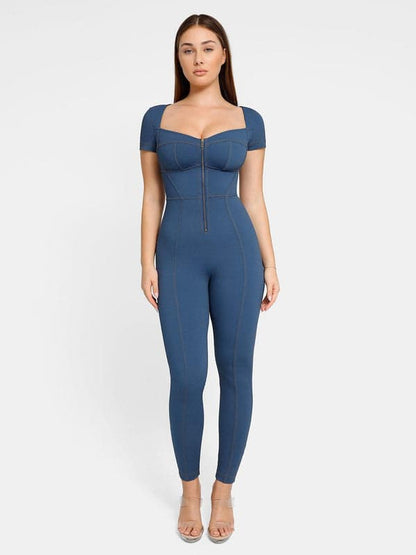 Shapewear Sculpting Denim Tank Flare Leg Jumpsuit