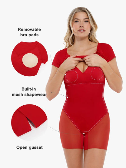 Work Dress Short Sleeve Midi Built-in Shapewear & Bra