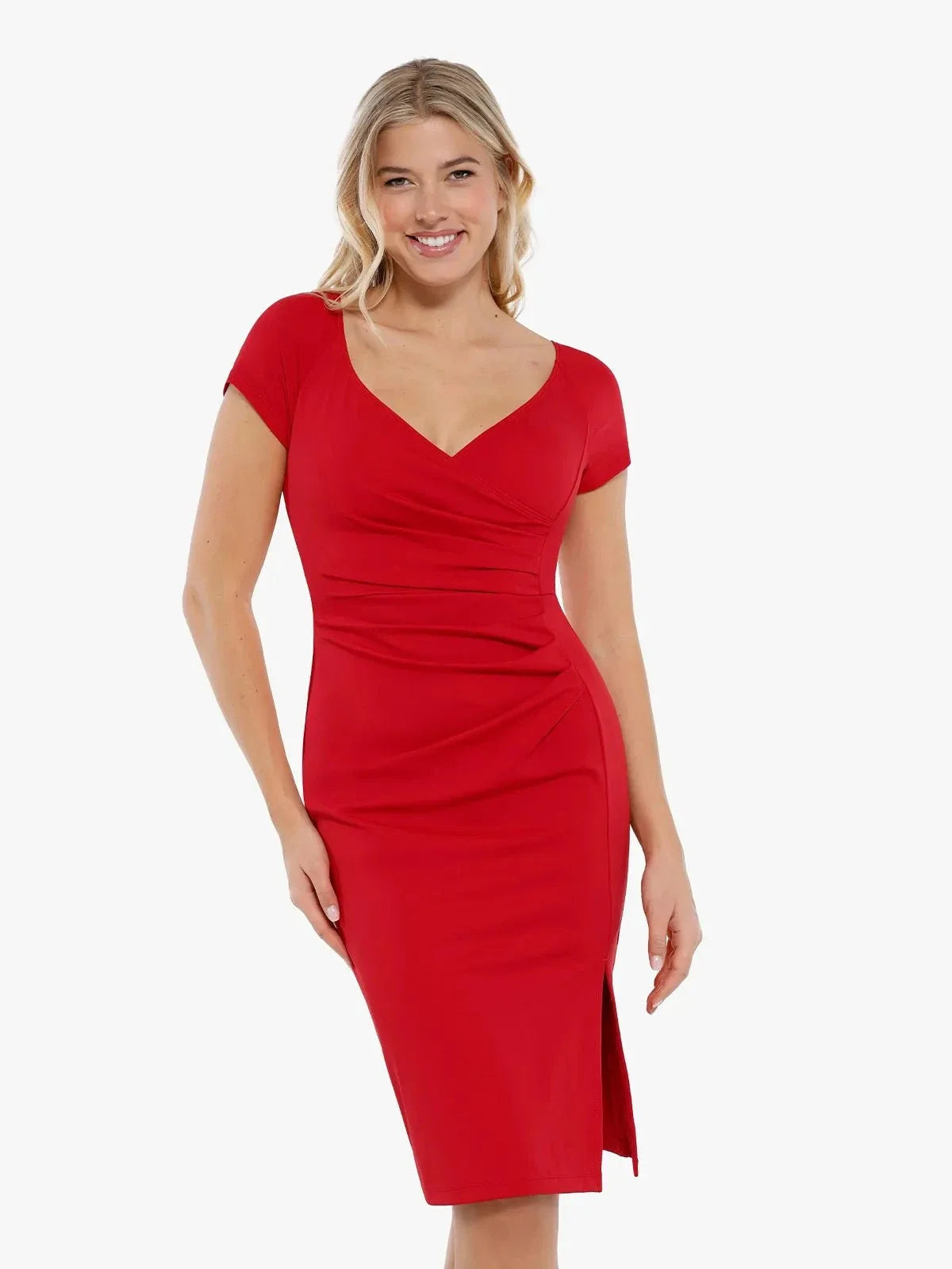 Work Dress Short Sleeve Midi Built-in Shapewear & Bra