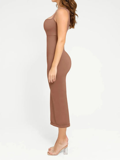 Shapewear Square Neck Sleeveless Slimming Midi Dress