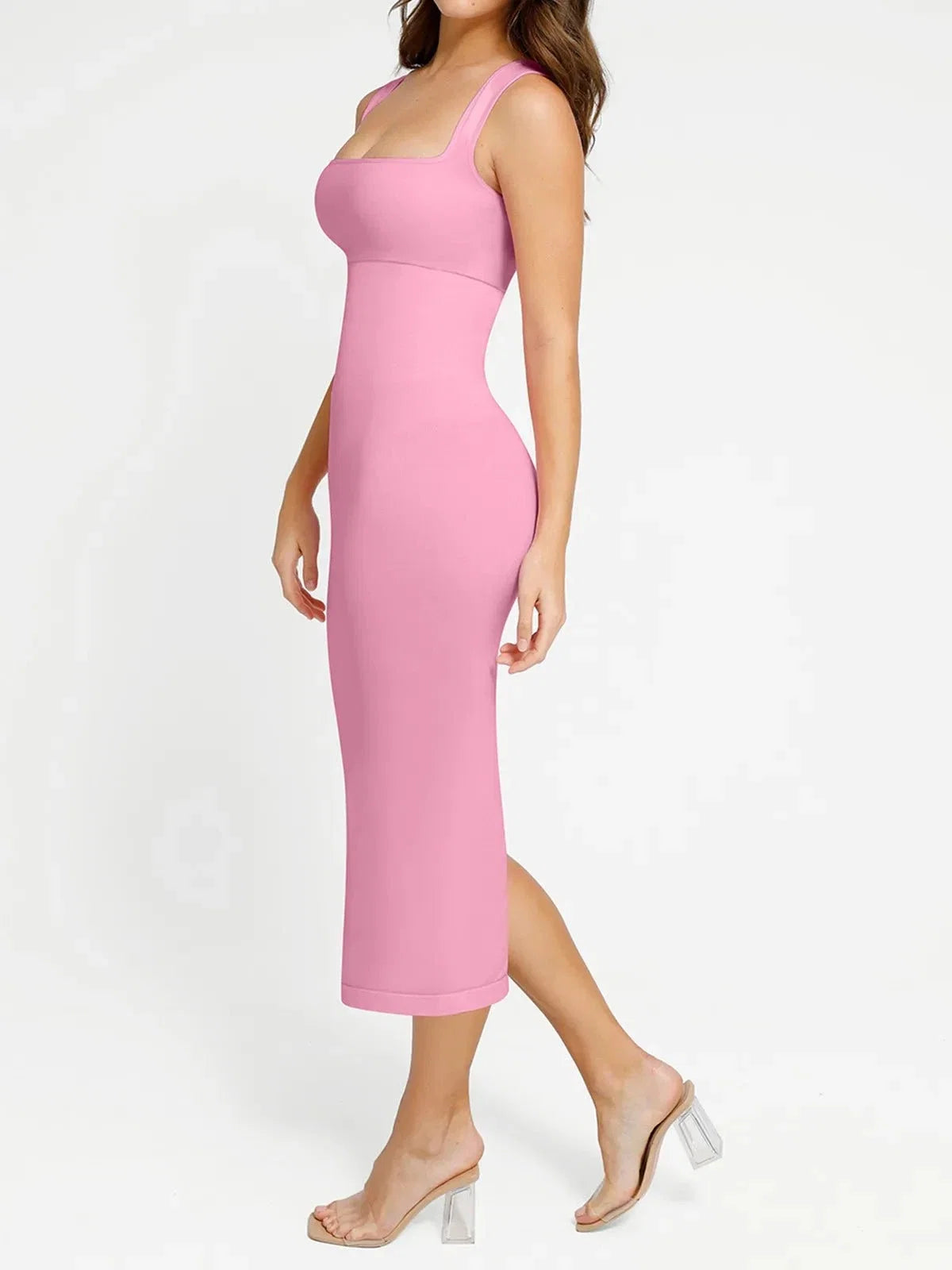 Shapewear Square Neck Sleeveless Slimming Midi Dress