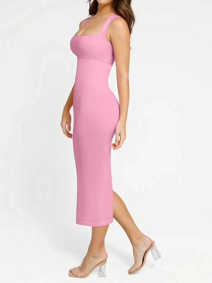 Shapewear Square Neck Sleeveless Slimming Midi Dress