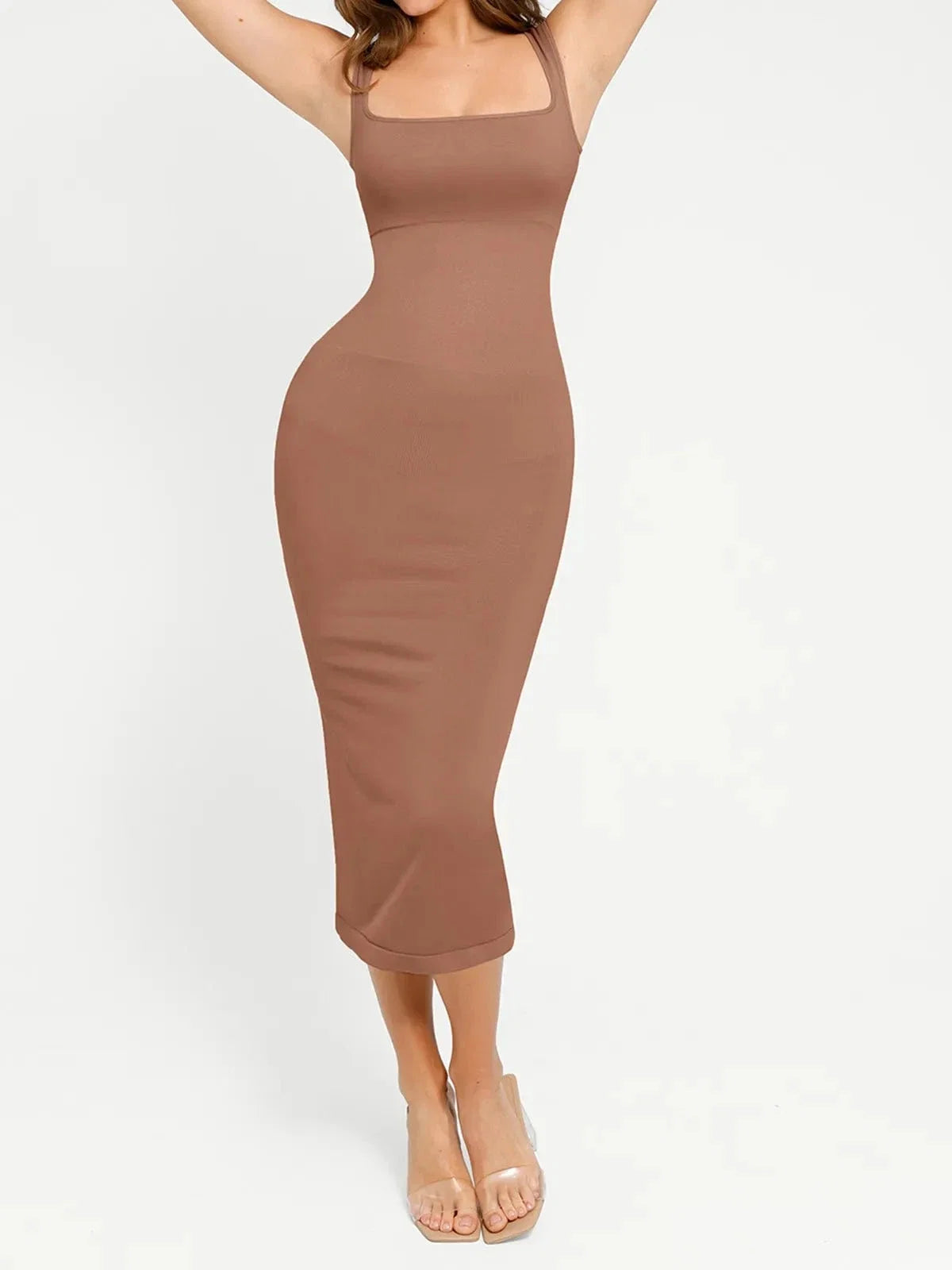 Shapewear Square Neck Sleeveless Slimming Midi Dress