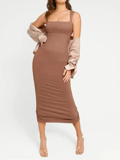 Shapewear Square Neck Sleeveless Slimming Midi Dress