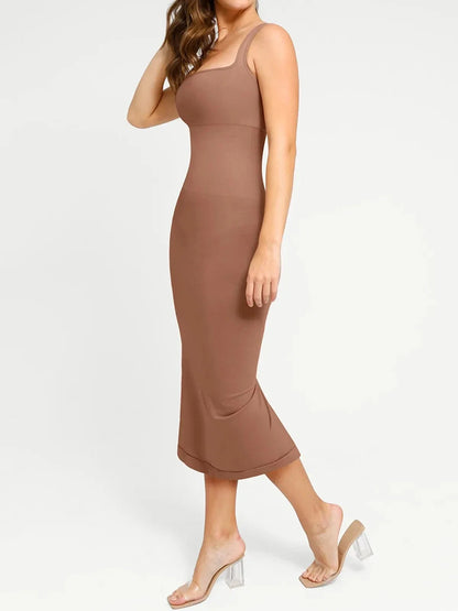 Shapewear Square Neck Sleeveless Slimming Midi Dress